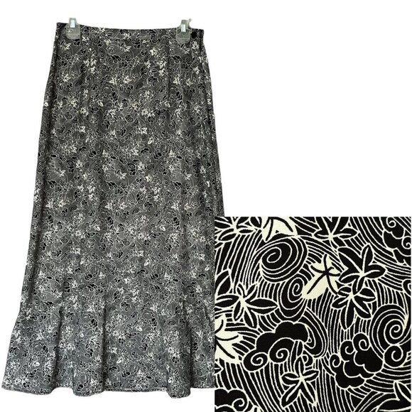 Sag Harbor Womens Maxi Skirt Size 10 Flounce Hem Black Ivory Asian Floral Flowy - Picture 1 of 8